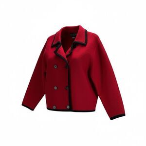 Vintage Herman Geist Red Wool Jacket Cropped Peacoat Black Trim 100% Wool Sz PM